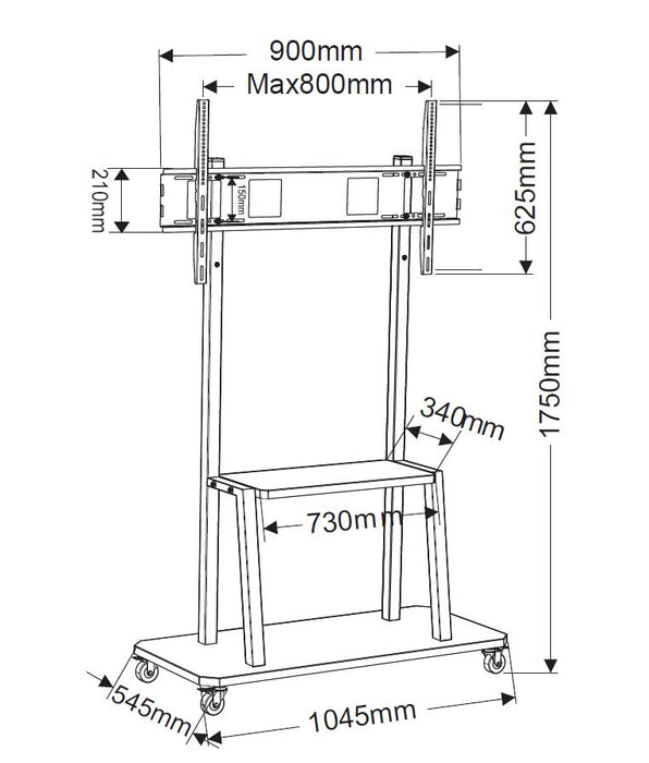 Meuble TV de présentation mobile Wolff Mount | Écrans 55-100 pouces | Poids jusqu'à 130 kg max | VESA 600x800 | Universel