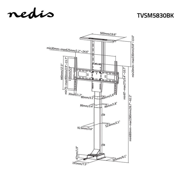 Support TV motorisé | Mouvement vertical | Encastré | Jusqu'à 65" | Max. 50 kg