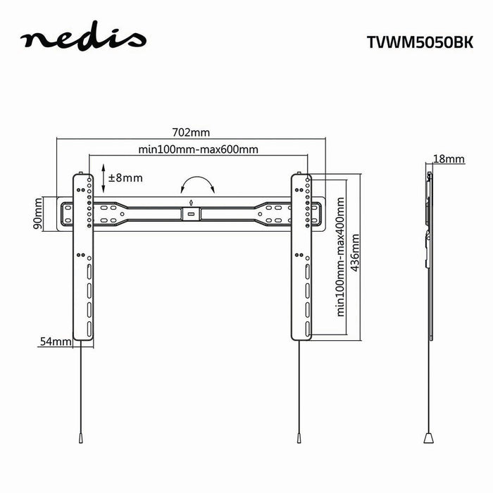 Support mural TV fixe | 37 - 70" | Max. 35 kg | 18 mm d'écart au mur