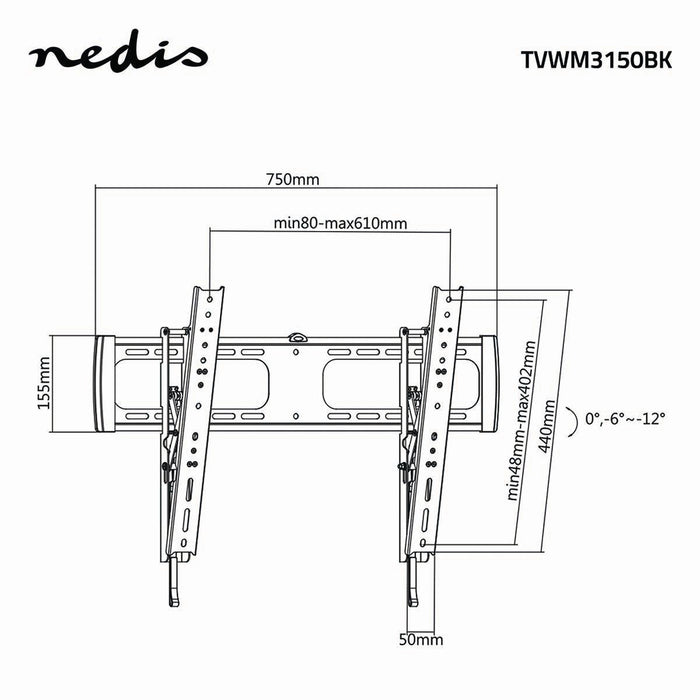 Support mural TV inclinable | 37 - 70" | Max. 40 kg | Angle d'inclinaison 12°