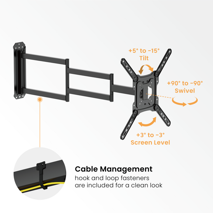 Support mural TV Full-Motion extra long jusqu'à 65 pouces pour Samsung | Jusqu'à 95 cm du mur ! | VESA max 400x400