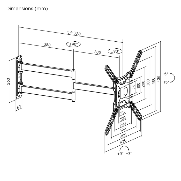 Support mural Wolff Mount Lange TV pour Philips 32-65 pouces (73 cm du mur) | Universel | VESA 400x400