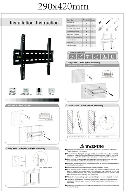 Support mural plat seconde chance pour écrans jusqu'à 42" Seulement 2,5 cm [VESA 300x400mm]