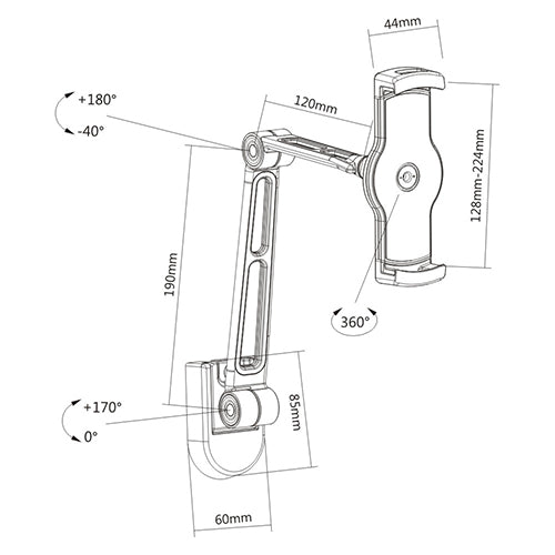 Support tablette iPad téléphone Wolff Mount - 39 cm | Pivotant | Système de pince | Universel | Bras métallique robuste
