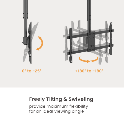 Wolff Mount Support TV universel pour plafond – 32 à 55 pouces – Orientable et inclinable – Convient également aux plafonds inclinés