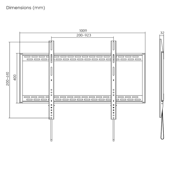 Support mural Wolff Mount Extreme TV 75 - 100 pouces | Jusqu'à 100 KG | Marque Universelle | VESA 900X600